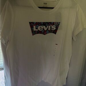 Levi's White Short Sleeve Tee with Multicolor Floral Logo